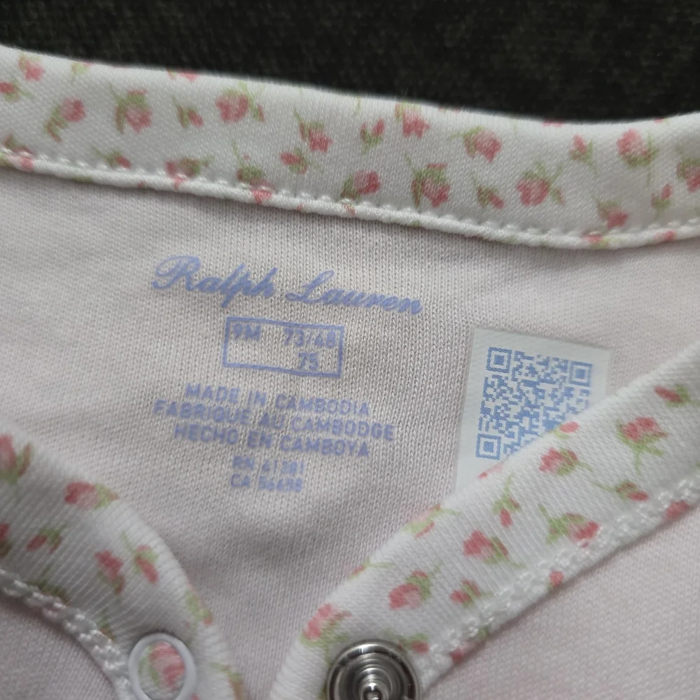 Ralph Lauren Light Pink Footie with Floral Trim